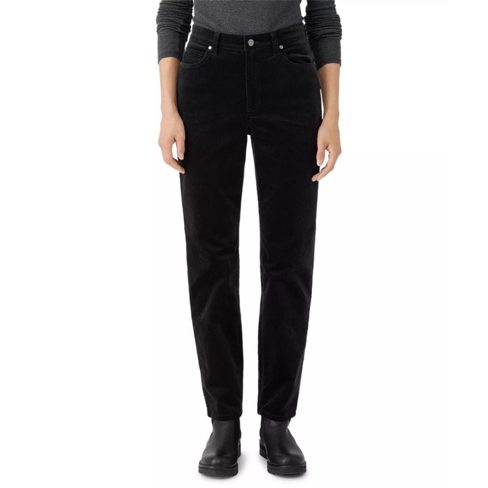 Eileen Fisher Corduroy Pants Women 14 Black Organic Cotton Stretch Preppy Casual